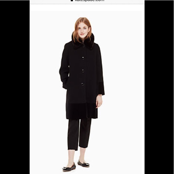 Kate Spade Fur Collar Velvet Trim Wool Coat NWT